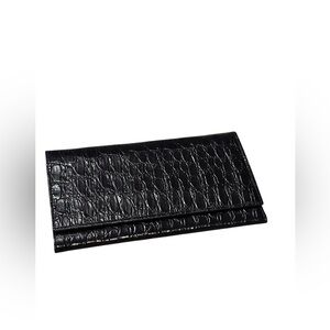 Black Croc-Embossed Black Leather Long Wallet NWOT
